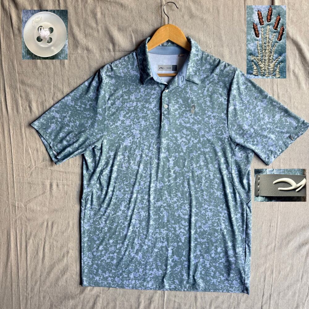 KJUS Shirt Men's XL Performance Polo Motion Printed Blue Golf UPF50+ Stretch